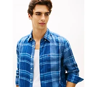 Tommy Hilfiger Men's Linen Collared Plaid Shirt