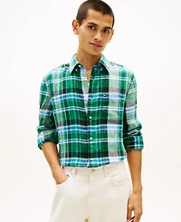 Tommy Hilfiger Men's Linen Collared Plaid Shirt