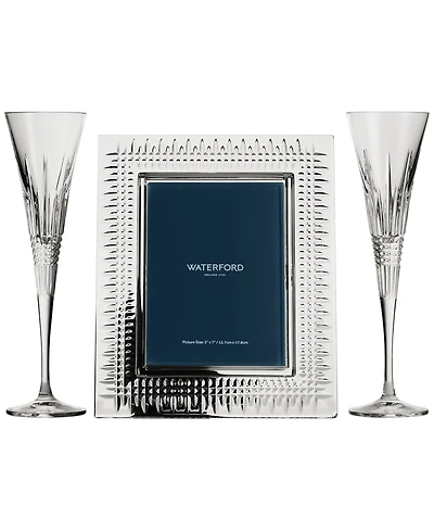 Waterford Lismore Diamond 5" x 7" Picture Frame and Toasting Flutes, 3-Piece Set