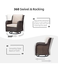 gaomon Swivel Wicker Glider Patio Chairs, 3 Piece Outdoor Wicker Rattan Swivel Rocking Chair Set, 360-Degree Rocking Chair, Armored Glass Side Table
