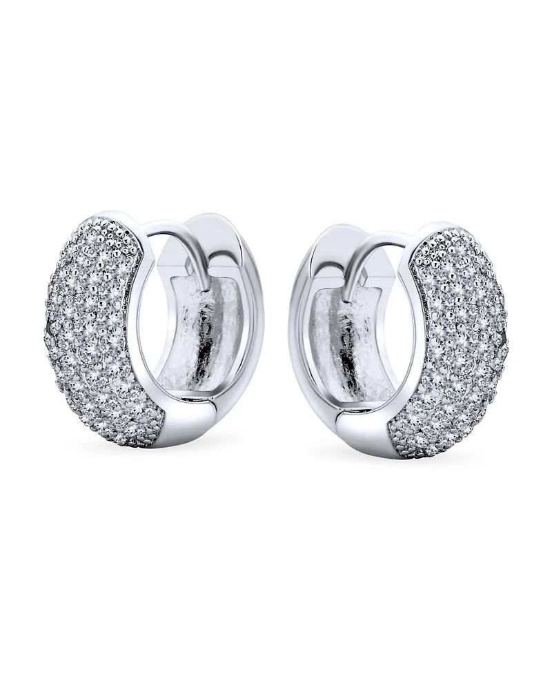 Bling Jewelry Cubic Zirconia Pave Cz 5 Row Huggie Mini Hoop Earrings Hinge Style Silver Plated