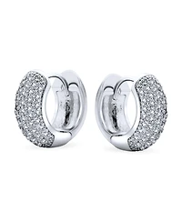 Bling Jewelry Cubic Zirconia Pave Cz 5 Row Huggie Mini Hoop Earrings Hinge Style Silver Plated