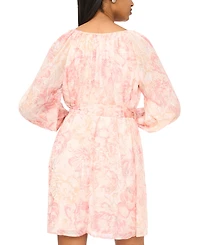 Msk Petite Printed Long-Sleeve Round Neck Dress