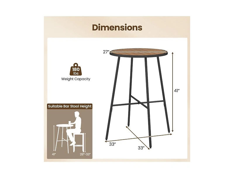 Slickblue Patio Round Bar Height Table 41 Inch with Acacia Wood Top