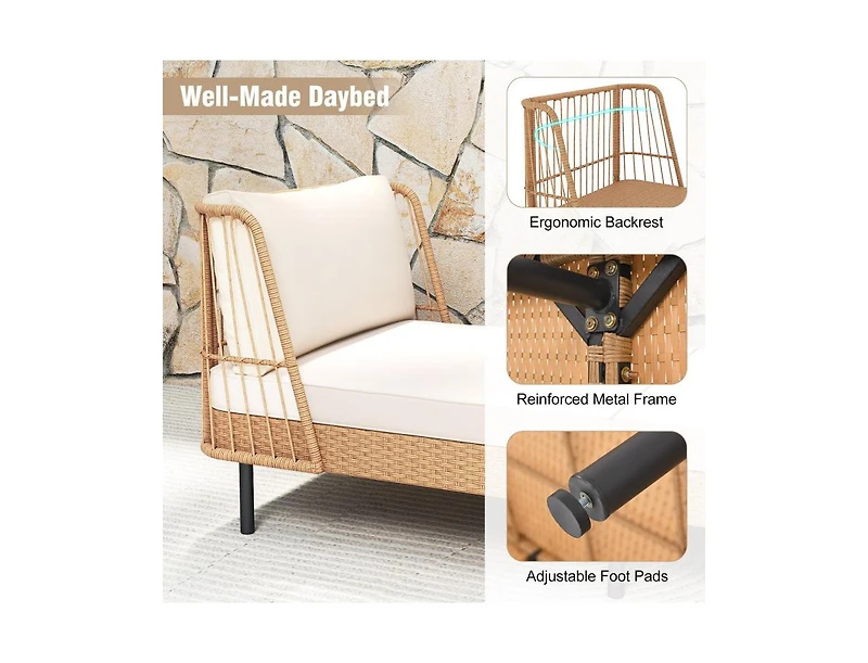 Slickblue Patio Rattan Daybed Loveseat with Comfortable Seat and Back Cushions