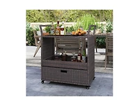 Slickblue Patio Wicker Bar Cart with Durable Tempered Glass Tabletop