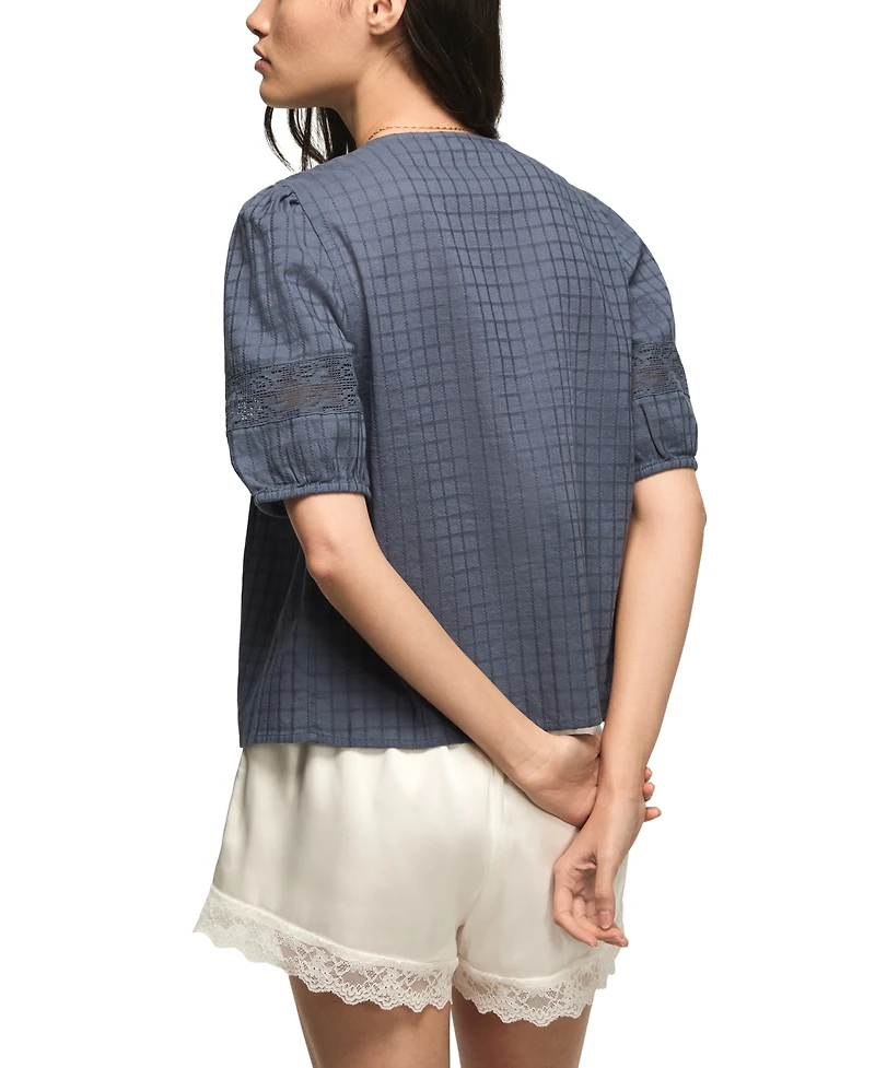Lucky Brand Women's Smocked Yoke Button-Down Top