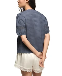 Lucky Brand Women's Smocked Yoke Button-Down Top