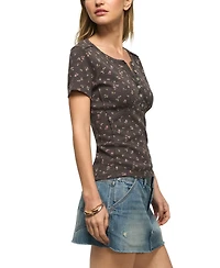 Lucky Brand Women's Crochet Trim Short-Sleeve Henley Top