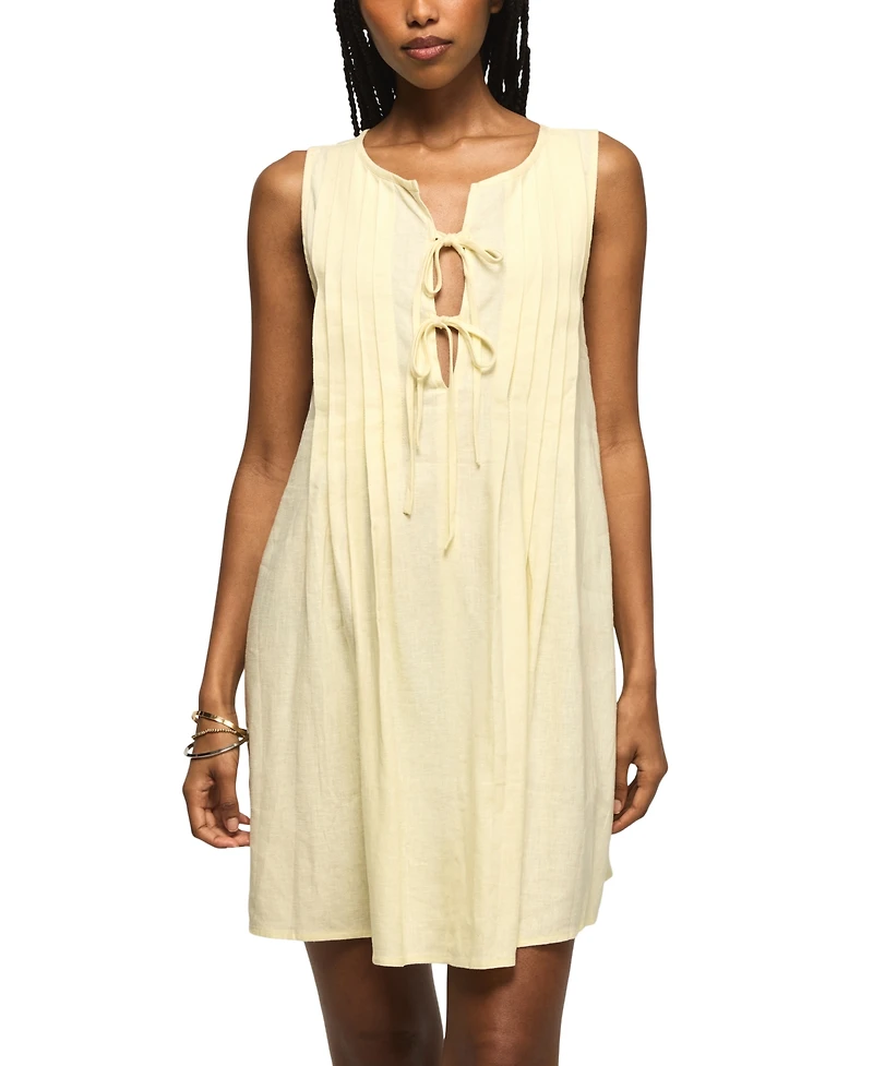 Lucky Brand Women's Pleated Tie Neck Mini Dress