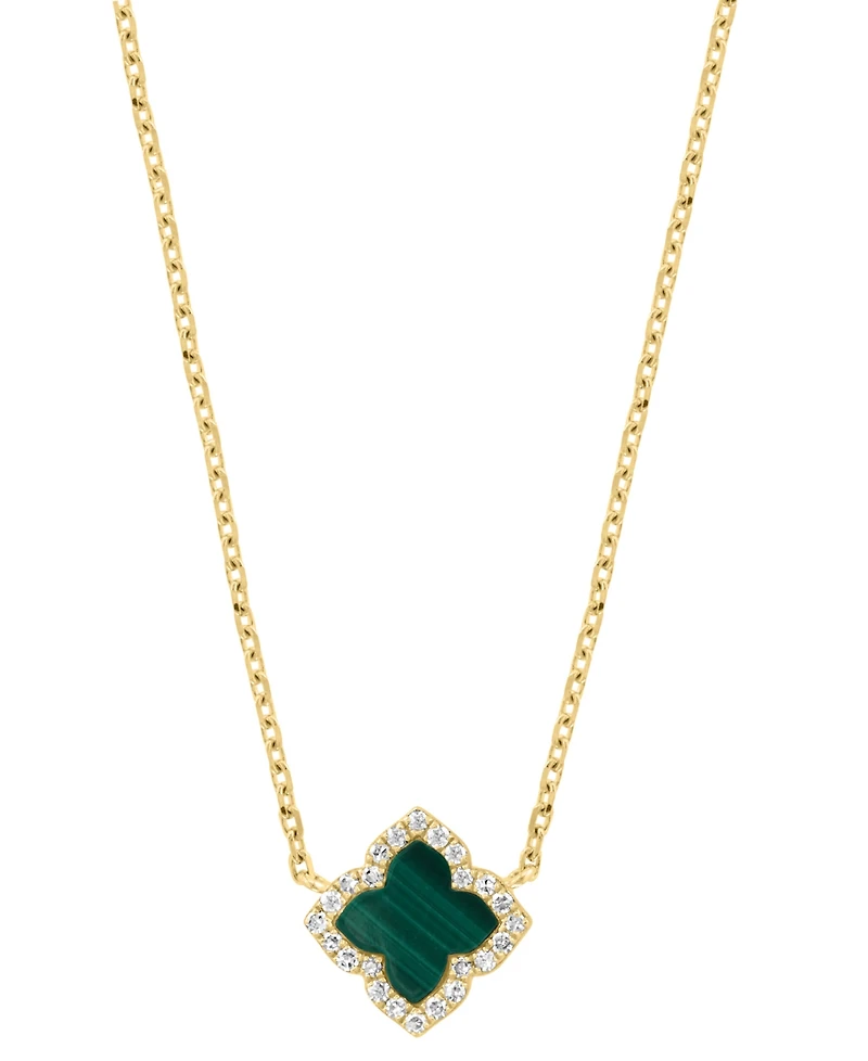 Effy Collection Diamond (1/20 ct. t.w.) and Malachite (6.5 mm) Pendant Necklace in 14k Yellow Gold