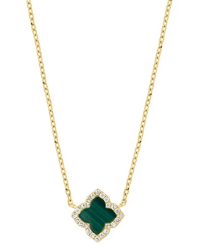 Effy Collection Diamond (1/20 ct. t.w.) and Malachite (6.5 mm) Pendant Necklace in 14k Yellow Gold