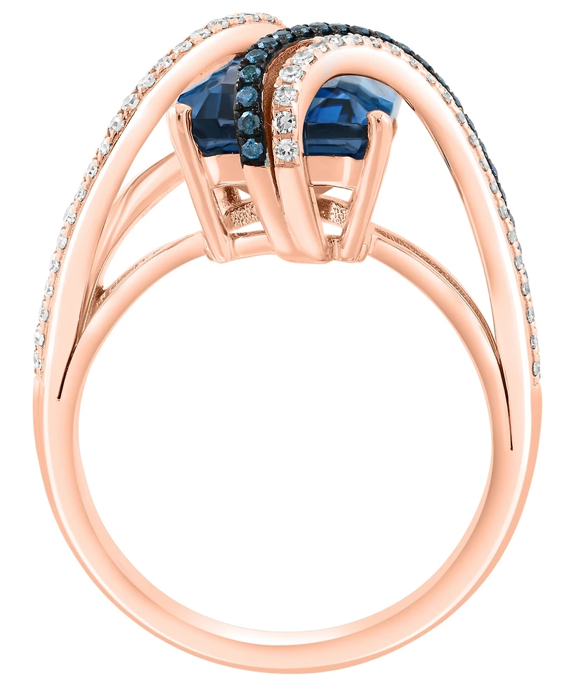 Effy Collection London Blue Topaz (5-7/8 ct. t.w.), White Diamond (0.01 ct. t.w.) and Blue Diamond (1/10 ct. t.w.) Ring in 14k Rose Gold