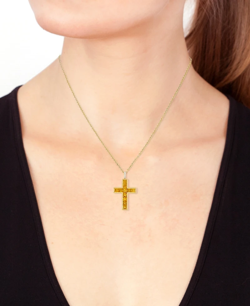 Effy Collection Citrine (3-1/10 ct. t.w.) and Diamond Cross Pendant Necklace Gold Over Silver