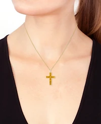 Effy Collection Citrine (3-1/10 ct. t.w.) and Diamond Cross Pendant Necklace Gold Over Silver
