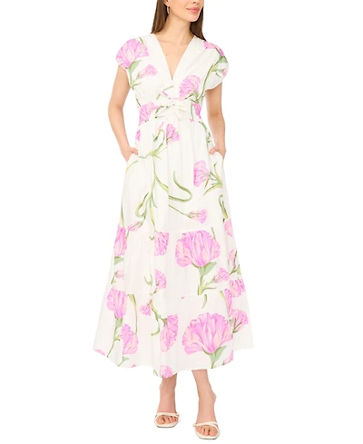 CeCe Women's V-Neck Tie Waist Maxi Dress