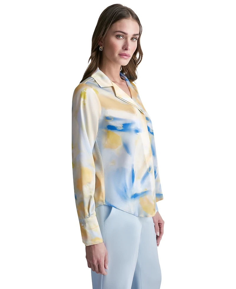 Dkny Petite Printed Long-Sleeve Blouse