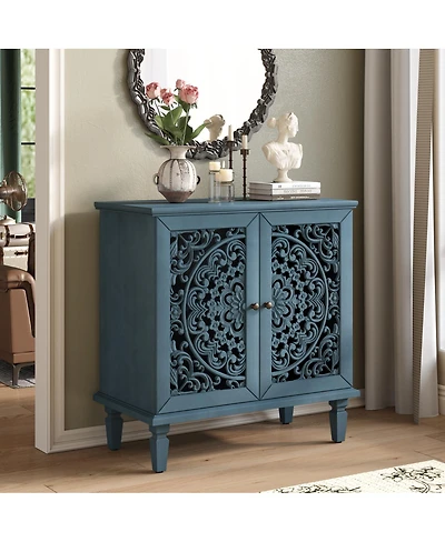 Streamdale Furniture Vintage Carved Accent Cabinet, 2-Door Display Storage Sideboard