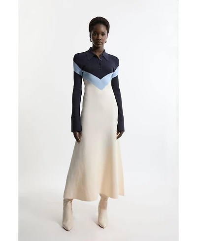 Karen Millen Women's Rib-Knit Polo Top Maxi Dress