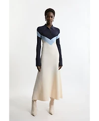 Karen Millen Women's Rib-Knit Polo Top Maxi Dress