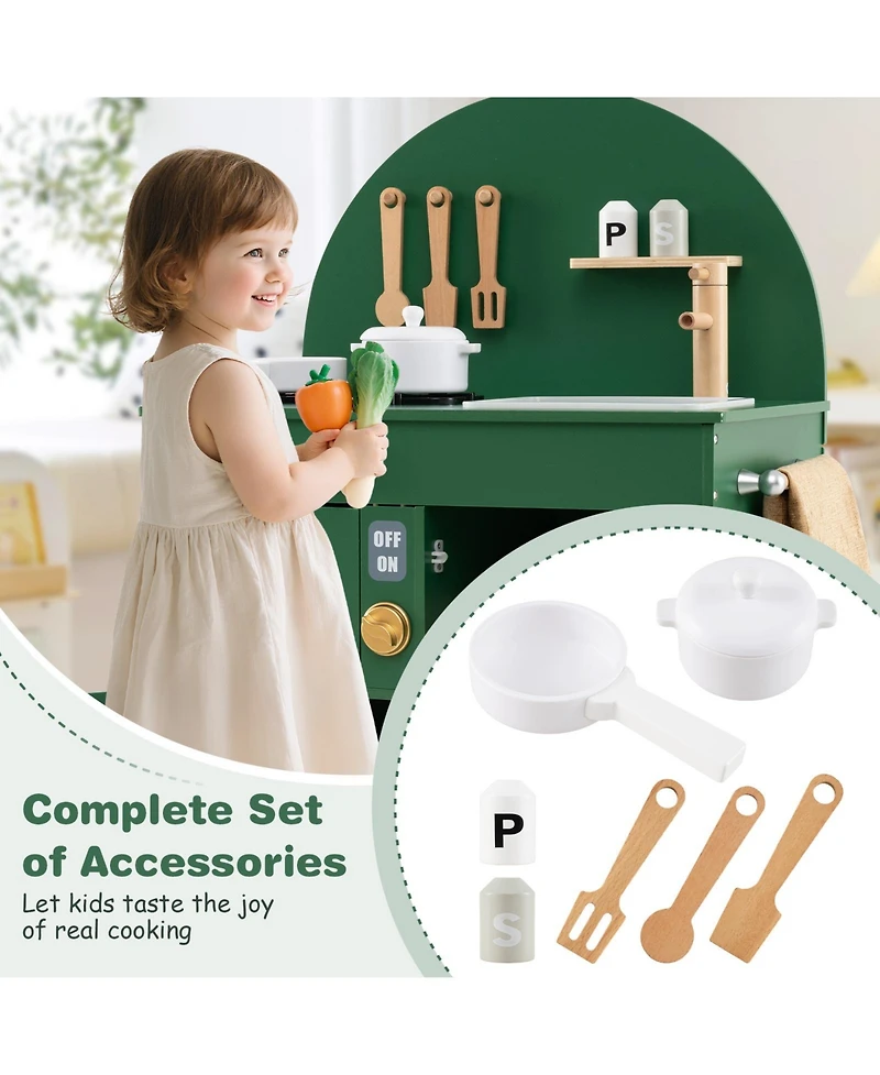 Mecale Play Kitchen for Kids, Wooden Playset with Stove, Faucet, Sink, Microwave & Oven