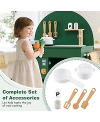 Mecale Play Kitchen for Kids, Wooden Playset with Stove, Faucet, Sink, Microwave & Oven