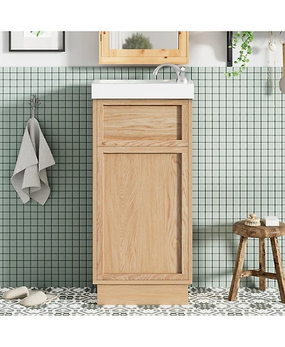 Sillysis 15.75" Bathroom Vanity with Resin Sink, Mdf Cabinet, Adjustable Shelf and Push to Open Reversible Door