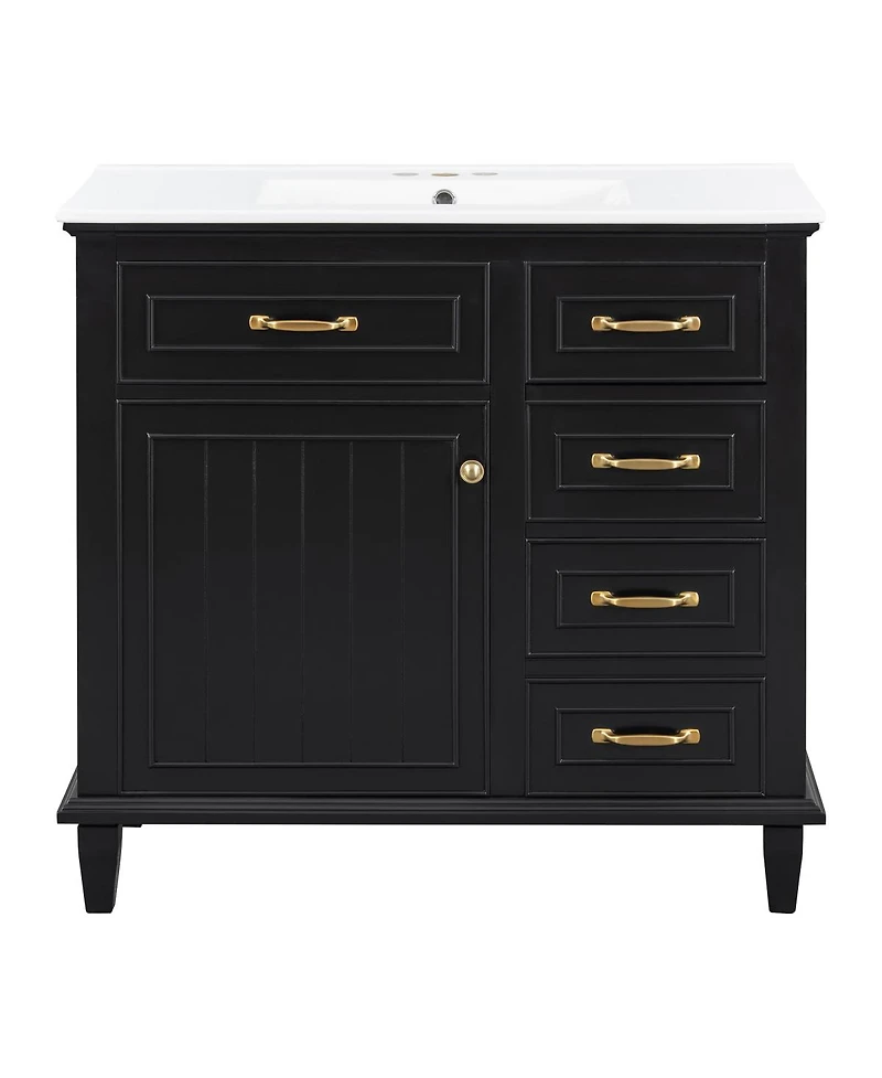 Sillysis 36" Bathroom Vanity with Ceramic Sink, Flip Drawers and Adjustable Shelf