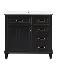 Sillysis 36" Bathroom Vanity with Ceramic Sink, Flip Drawers and Adjustable Shelf