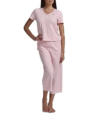Tommy Hilfiger Women's 2-Pc. Short-Sleeve T-Shirt & Wide-Leg Cropped Pants Pajama Set