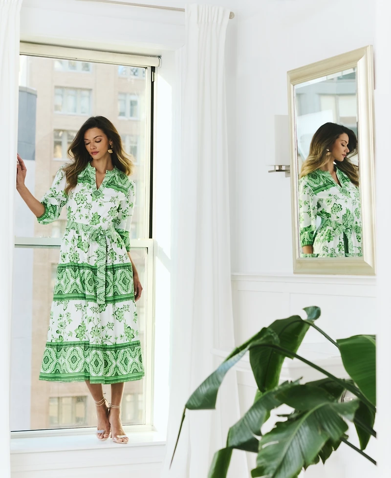 T Tahari Women's Split-Neck Tiered Dress