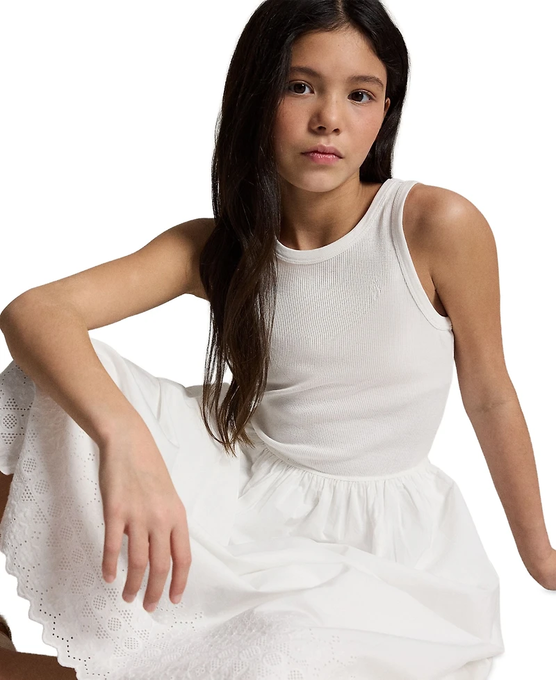 Polo Ralph Lauren Girls' 7-16 Eyelet-Skirt Ribbed Cotton Maxi Dress