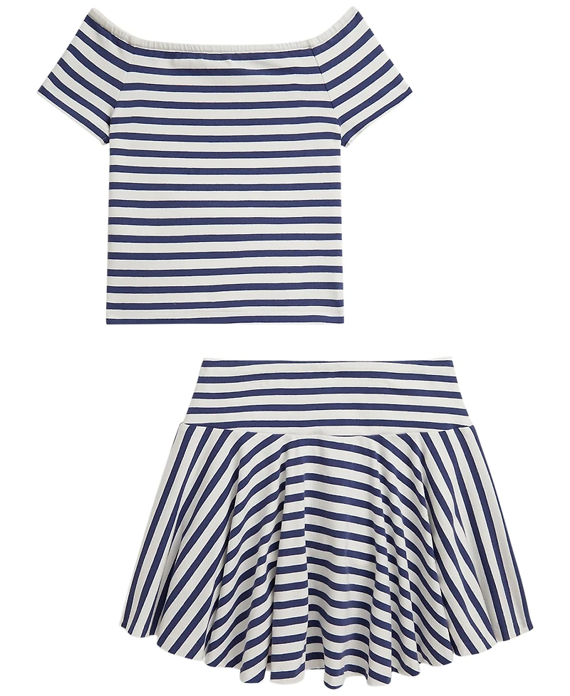 Polo Ralph Lauren Girls' 7-16 Striped Stretch Jersey T-Shirt & Skort