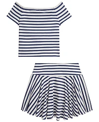 Polo Ralph Lauren Girls' 7-16 Striped Stretch Jersey T-Shirt & Skort