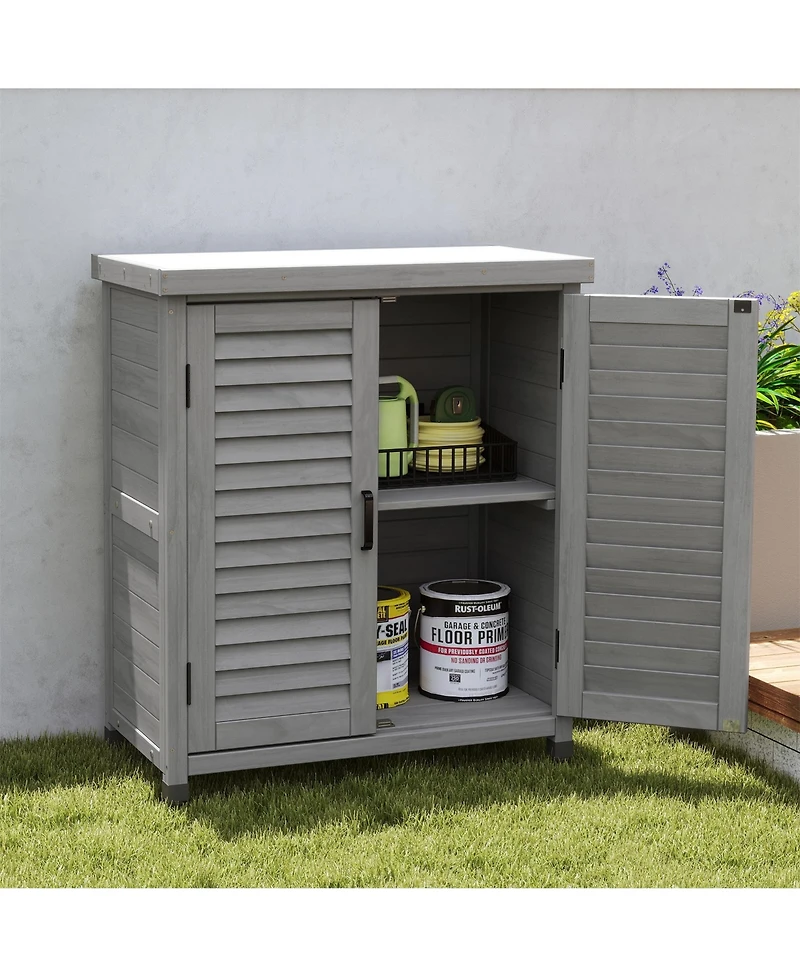 Clihome 31.5x17x36" Potting Bench with Storage Cabinet and Metal Tabletop