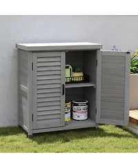 Clihome 31.5x17x36" Potting Bench with Storage Cabinet and Metal Tabletop