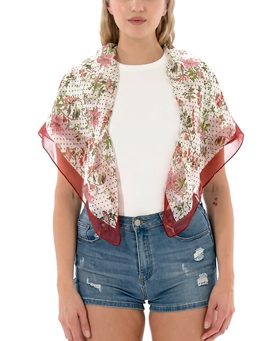 Marcus Adler Satin Floral Polka Dot Square Scarf