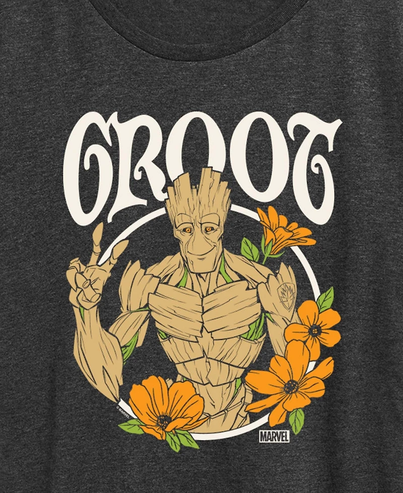 Hybrid Apparel Plus Guardians Of The Galaxy Groot Peace Flowers Short-Sleeve Graphic T-Shirt