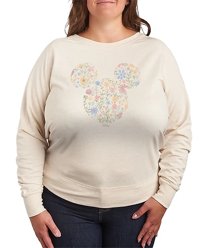 Hybrid Apparel Plus Disney Mickey Mouse Floral Ears Vintage Faded French Terry Long-Sleeve T-Shirt
