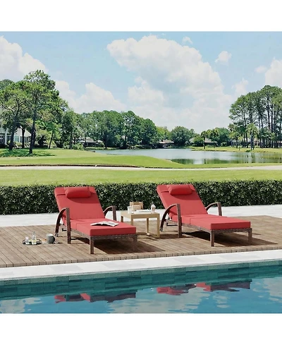 gaomon 2-Piece Rattan Patio Folding Chaise Lounge, 5-Position Adjustable Backrest Outdoor Lounge Chair with Cushion and Pillow for Poolside, Backyard.