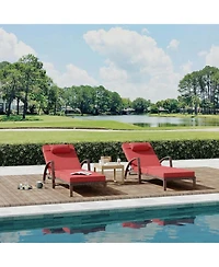 gaomon 2-Piece Rattan Patio Folding Chaise Lounge, 5-Position Adjustable Backrest Outdoor Lounge Chair with Cushion and Pillow for Poolside, Backyard.