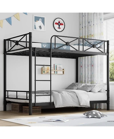 gaomon Metal Bunk Bed Twin Over Twin, Industrial Bunkbeds Heavy Duty with Safety Guard Rails Space-Saving Design, Steel for School, Bedroom