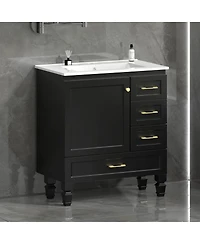 Sillysis Modern Bathroom Vanity with Sink, Transitional Mdf Cabinet, Ample Soft Close Storage, 1 Door 3 Drawers for Stylish Bathrooms