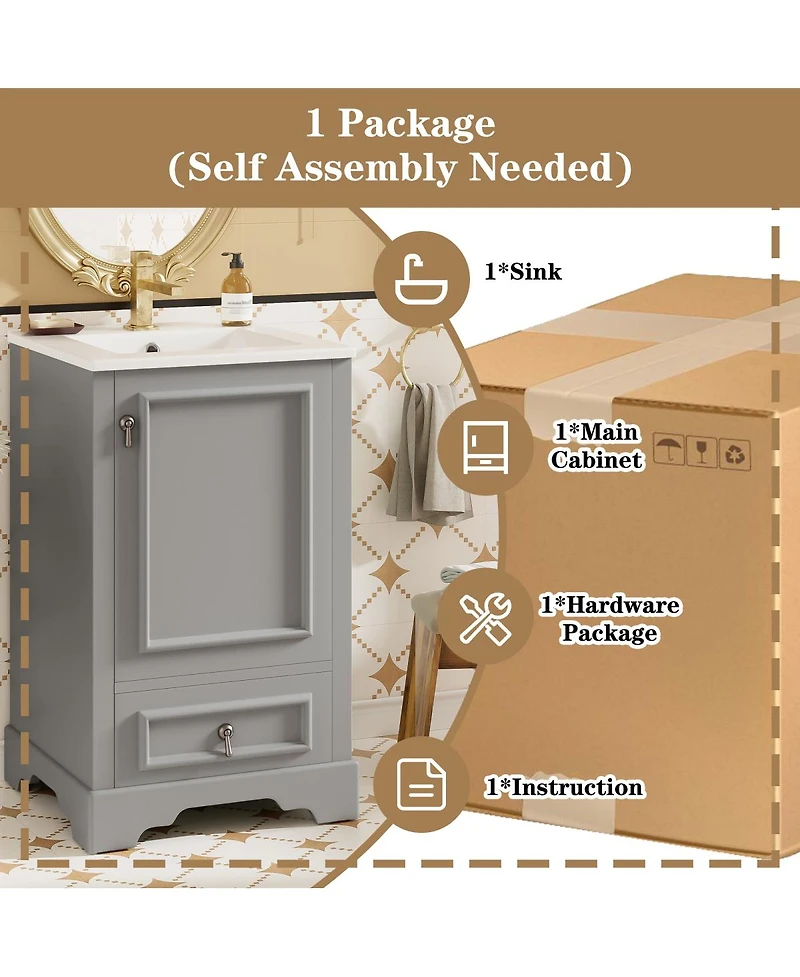 Sillysis Bathroom Vanity with Ceramic Sink, Soft Close Door, Drawer & Adjustable Shelf for Small Spaces-Sillysis