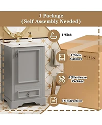 Sillysis Bathroom Vanity with Ceramic Sink, Soft Close Door, Drawer & Adjustable Shelf for Small Spaces-Sillysis