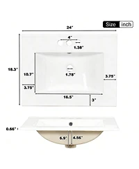 Sillysis 24" Black Bathroom Vanity with Ceramic Sink, Modern Freestanding Solid Wood Mdf Cabinet, 3 Drawers Soft Close Door for Small Spaces