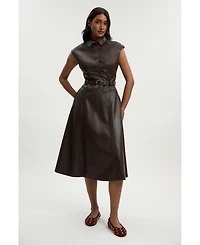 Karen Millen Women's Faux Leather Belted Midi Dress
