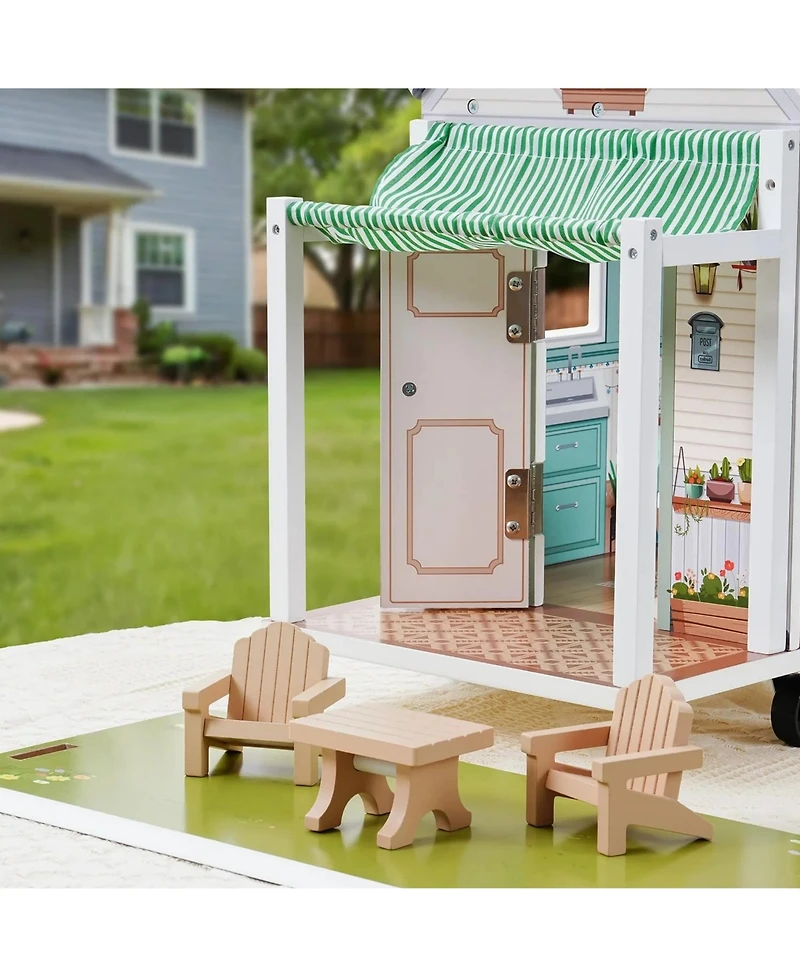 Robotime Dollhouses, Pretend Play Set Dollhouse with Wheels, Moveable Toy for Kids, 26.38"14.57"7.48