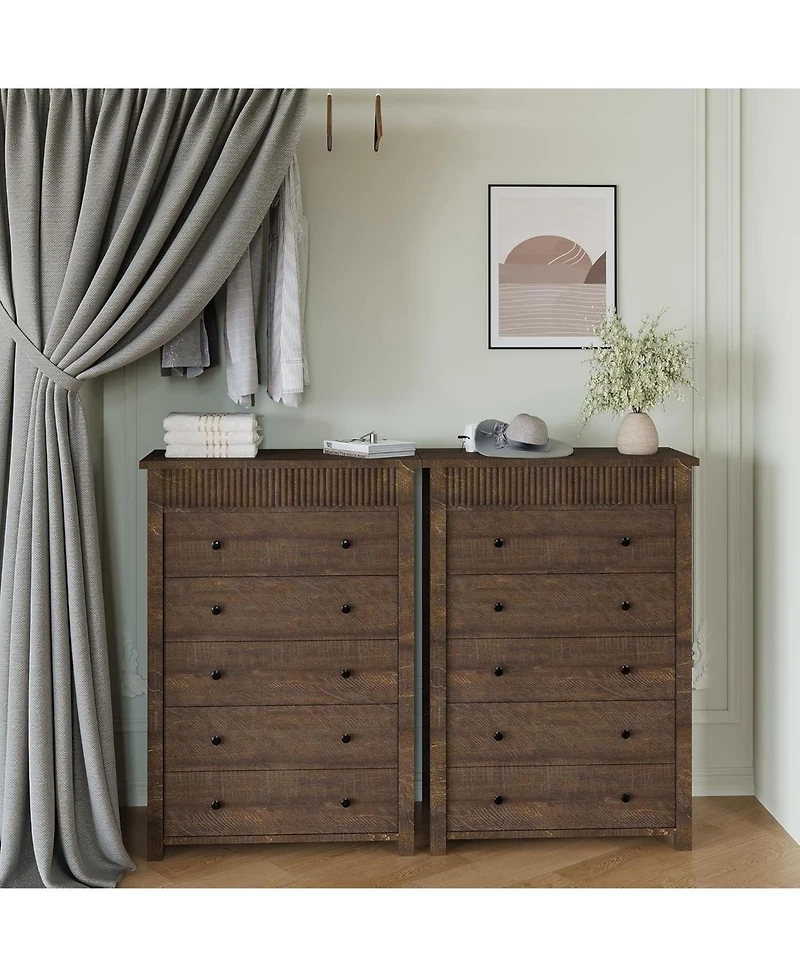 gaomon 5 Drawer Dresser for Bedroom, Wooden Chest of Drawers, Fluted Storage Organizer for Living Room, Hallway and Entryway