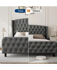 gaomon Bed Frame with Deep Button Tufted Wingback Headboard and Footboard, Velvet Upholstered Platform Bed Frame